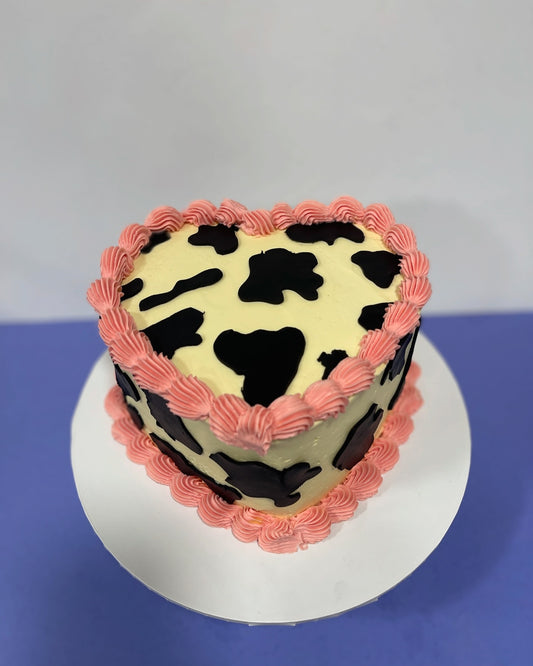 Cow Patterned Heart Cake